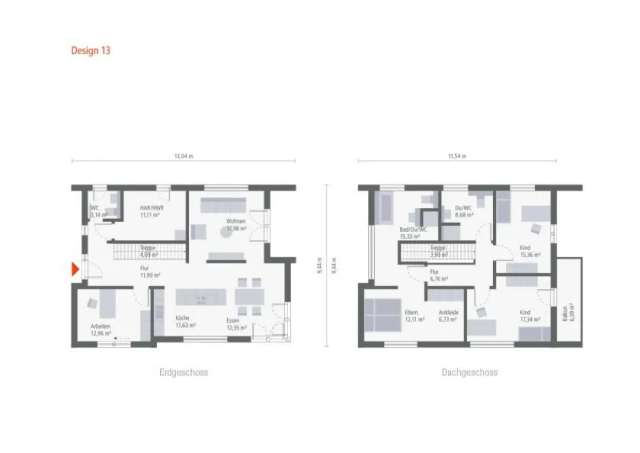 Moderne 2-geschossige Einfamilienhaus Design 13 mit großer Terrasse und Dachvorsprung