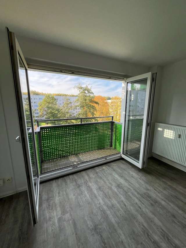 *Frisch sanierte 3-Raum-Wohnung mit Einbauküche und Mikro-Balkon über den Dächern der Stadt*