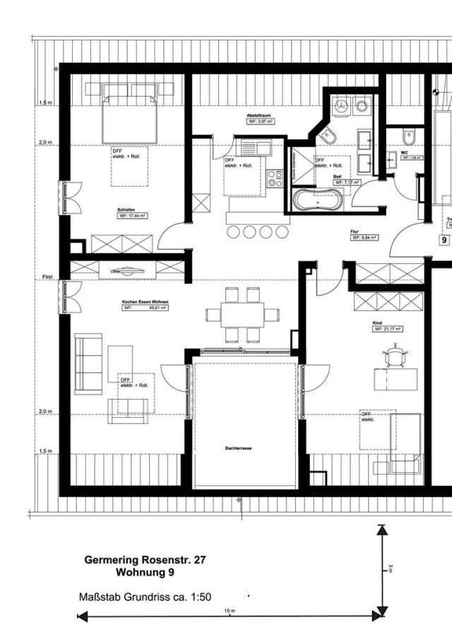 Großzügige 3-Zimmer Wohnung im Dachgeschoss mit Dachterrasse und zwei TG-Stellplätzen ab 1.Dez.