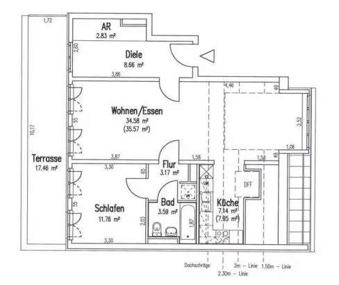 2-Zimmer-Dachgeschoßwohnung mit großer Terrasse in Franzö sisch Buchholz zu vermieten