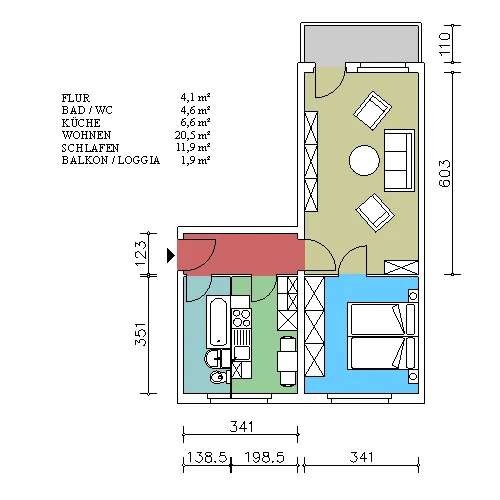 2-Raum-Wohnung mit modernen Bad und Balkon!