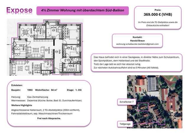 3 Zimmer Wohnung im 1 OG mit Balkon und Einbauküche