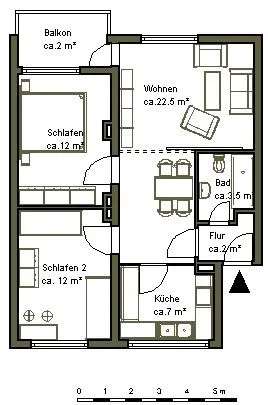 3 Zimmerwohnung mit teilmoderner Ausstattung in